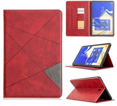 Funda de piel compatible con Samsung Galaxy Tab S4 de 10.5 pulgadas SM-T830/T835/T837, funda de cuero de primera calidad con tapa magnética y ranura para tarjetas para hombre y mujer (rojo)