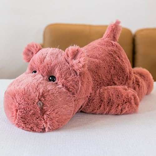 TRAVELKNOT Aggravée Grande Peluche Hippopotame, 45 CM 1 KG, Rose | Mignon peluche hippopotame, réaliste doux, cadeau d'anniversaire pour garçon, fille, enfant, décoration d'intérieur, oreiller