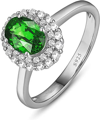 Tolldek Sterlingsilber S925 Eheringe, Sterling Silber 925 Freundschaftsringe mit Oval Zirkonia Grün, Ring Damen Partnerringe Echtschmuck, Gr. 48
