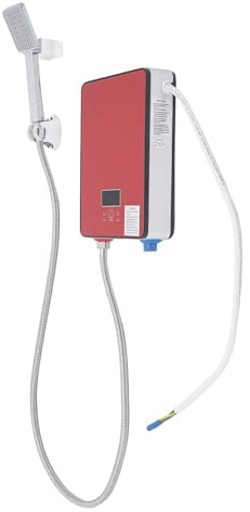 Wiefiche 6500W Durchlauferhitzer, Rot AC220V Elektrischer Mini Wassererhitzer mit Handbrause, 30-55℃ Temperatur, tankloser Duschwassererhitzer für Küchen, Bäder, Restaurants, Schulen, Friseursalons
