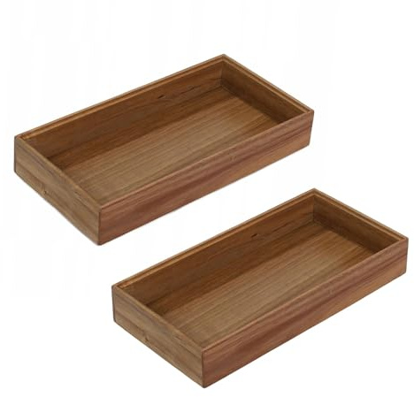 Carousel Home Pack of 2 Acacia Wood Stackable Storage Organiser Boxes | Wooden Drawer Trays for Kitchen, Bathroom, Desk or Bedroom Storage | Desk Drawer Organisers - 30x15cm