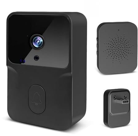 AMFUN Videotimbre, Timbre Inalámbrico con 2.4GHz WiFi, 1080p HD Vídeo Timbre Puerta Inteligente con Cámara, Visión Nocturna, Audio bidireccional, Instalación Fácil por Cuenta Propia (Negro)
