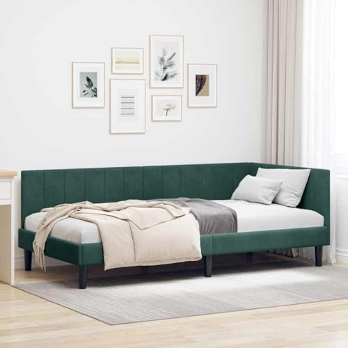 vidaXL Modern Corner Bed with Velvet Headboard Bedroom Furniture Minimalist Contemporary Stable, Elegant and Chic