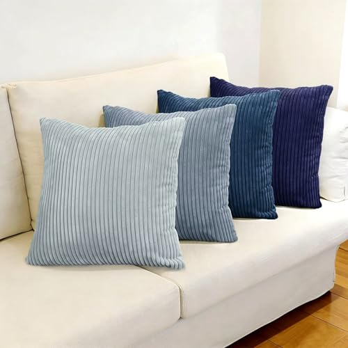 Longing Home Kissenbezug 50x50 Farbverlauf, Kordsamt Dekokissen 4er Set | Kissenbezüge, Sofakissen, Dekokissenbezug, Kissenhülle deko, Weiche für Dekorative Sofa Schlafzimmer Wohnzimmer Balkon Kinder