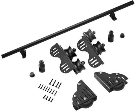 LFONDIGE Black Steel Rolling Ladder Track Mounting Bracket (No Ladders) 100-600cm Sliding Library Ladder Rail Kit With Floor Roller Wheels, For Loft Bookshelf Cabinets Wine Cellars(3.3ft/100cm Track