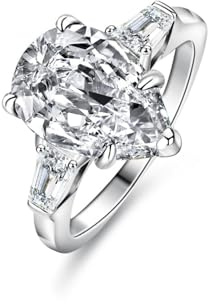 Whoiy Anello di fidanzamento da donna, in oro bianco, a forma di goccia con 4 carati di moissanite, 65 (20.7), metallo prezioso Gemma, Moissanite