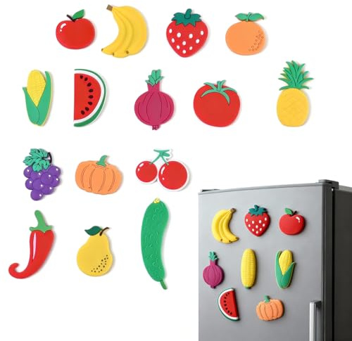 15 Piezas Imanes para Nevera, Imanes Pizarra Magnetica Formas de Frutas Y Verduras, Magnets del Refrigerador del PVC, Bonito Imán 3D, Decoración de Imán para Nevera de Cocina y Hogar