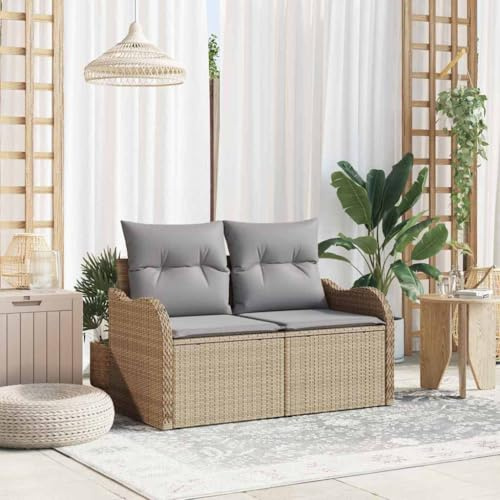 Mandloder Gartensofa Beige Poly-Rattan, 121x62x69cm, Stahlrahmen, für Garten & Terrasse, UV-beständig, 2-Sitzer Outdoor Möbel, Bequeme Armlehnen, pflegeleicht