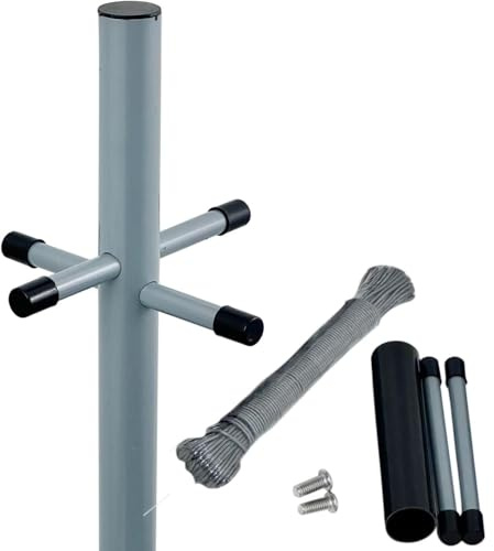 Heavy-Duty 2.4M Washing Line Post with Ground Socket & 30M PVC Clothes Line – Galvanised Steel Laundry Prop Pole, Easy Assembly, Outdoor Dryer Support