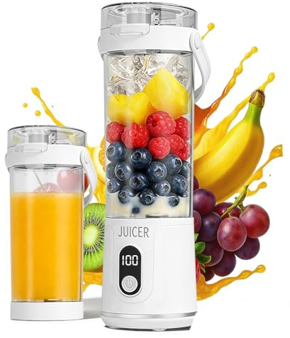Tragbarer Mixer to go, 600ml Fresh Juice Mixer Flasche Mini Mixer und Smoothie Maker mit 12 Klingen, Kabellos & Wiederaufladbar Portable Blender für Fruchtsaft Shakes Smoothies Babynahrung (Weiß)