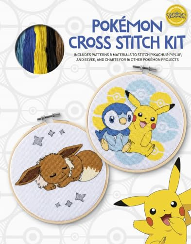 Pokémon Cross Stitch Book & Kit: Includes patterns and materials to stitch Pikachu & Piplup, & Eevee, and charts for 16 other Pokémon projects (Pokémon Crafts)