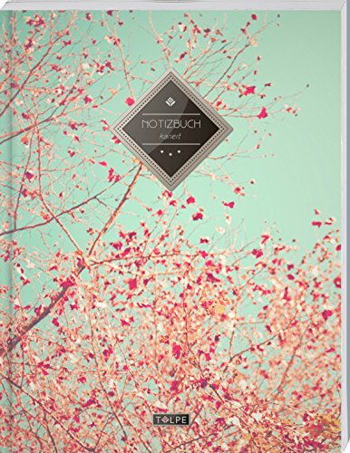 TULPE Kariertes Notizbuch A4 „C032 Frühlingstraum“ (140+ Seiten, Vintage Softcover, Doppelrand, Seitenzahlen, Register - Dickes Notizheft, Matheheft, ... Schulheft, Tagebuch, Kariertes Heft Nr 26)