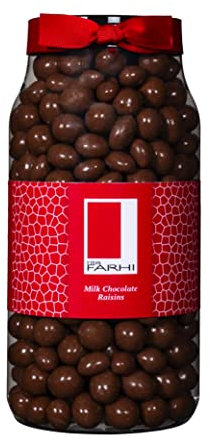 Rita Farhi Milk Chocolate Covered Raisins in a Gift Jar | Vegetarian and Chocolate Gift - Chocolate Coated Fruit - 870 g - New Palm Oil Free Recipe
