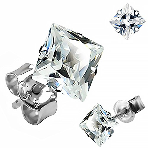 Zirkonia Ohrstecker 925 Sterling Silber eckig Damen Herren Ohrringe schwarz klar silber-klar 3 mm