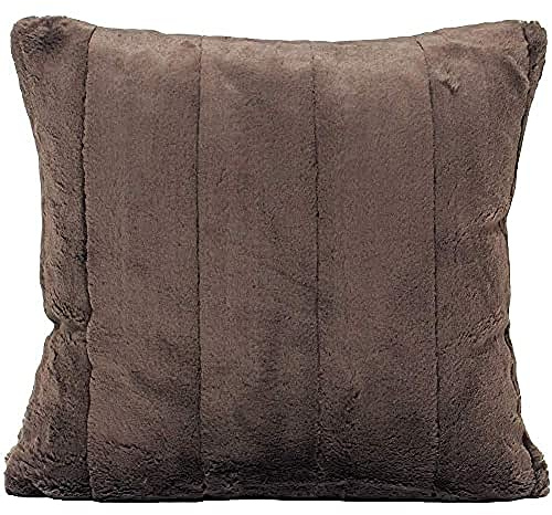 Riva Paoletti Empress Large Square Feather Filled Cushion Brown-Super Soft Faux Fur-Reversible-Zip Closure-Machine Washable-100 Case (22 x 22 inches), Polyester, Taupe, 55 x 55cm