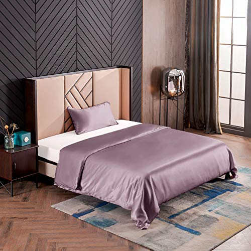 THXSILK Seidenbettwäsche Set 2 teilig, Bettbezug 155 x 220 cm und 40 x 80 cm Kissenbezug, Hypoallergen 19 Momme Maulbeerseide Bettwäsche, Ultra Weich und Glatt, Lila