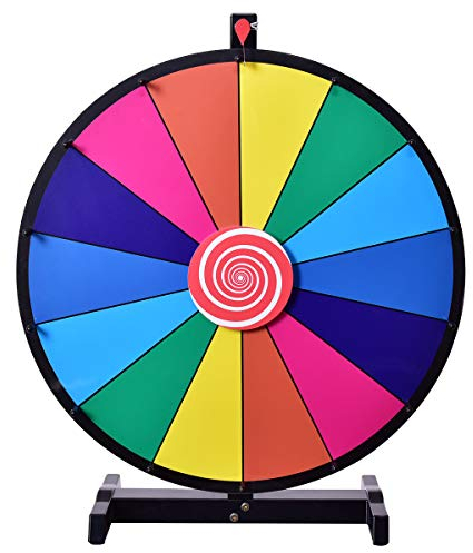 GOPLUS 24 Zoll Glücksrad zum Drehen, Preisrad für Lotteriespiele & Wortspiele mit Markierstift & Radiergummi, Tischspiel für Karneval, Party & Messen, wiederverwendbares Spinnrad (24)