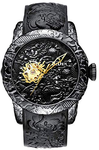 Automatic Watch for Men Fashion 3D Engraved Dragon Waterproof Big Dial Sports Wrist Watch