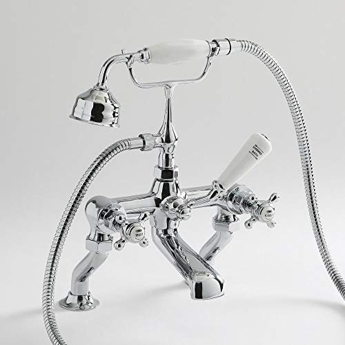 Milano Elizabeth Traditional Bath Shower Mixer Tap Crosshead Handles - Chrome White