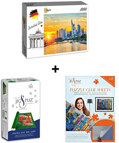 Grafika Puzzle 1000 pièces - Deutschland Edition - Frankfurt am Main, Bankenviertel + Colle + Tapis