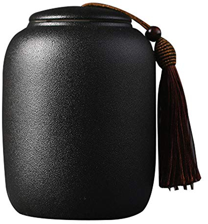 KALINU Ceramic Tea Jar Vintage Chinese Style Storage Jars Canisters Tea Tins Cans Black Canister Traditional Tea Caddy Sealed Lids Home Kitchen Dining (14.5 * 9.5cm)