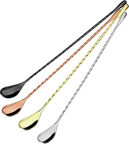 4 colores acero inoxidable cuchara mezcladora de cóctel 12 pulgadas patrón espiral cóctel cuchara de barra de cocteles, 4 piezas
