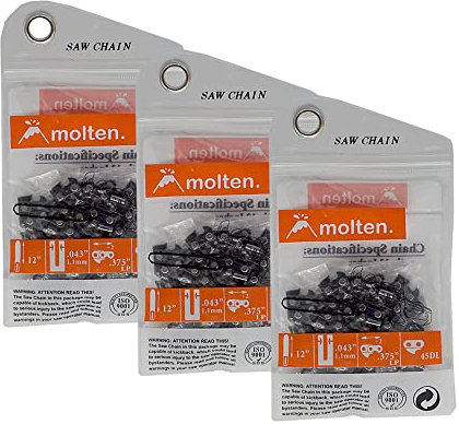 MoltenSales 12 Inch Chainsaw Chain .375 .043 45DL Replacement for 20 Volt Dewalt DCCS620P1, Black & Decker LCS1240 40 Volt, Craftsman CMCCS620M1 20 Volt, Oregon R45 (3 Chains)