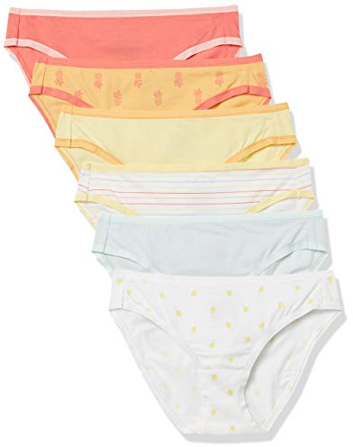 Amazon Essentials Bas de Bikini en Coton (Grandes Tailles Disponibles) Femme, Lot de 6, Ananas/Citron/Multicolore/Rayures, 44