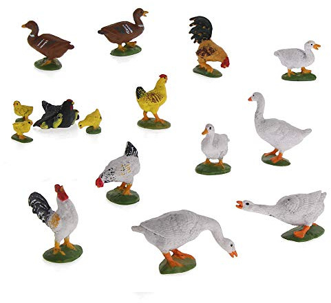 Evemodel 15Stk. Modellbahn Bemalt 1:43 Spur 0 Ente Gans Küke Bauerhof Hausgeflügel PVC,15 Verschiedene Posen