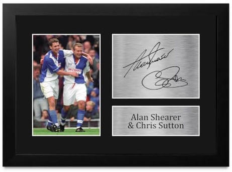 HWC Trading A4 FR Alan Shearer & Chris Sutton Blackburn Rover 1994/1995 Champion Geschenke gedruckt Autogramme Bild für Fans und Unterstützer - A4 Eingerahmt