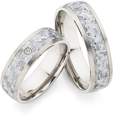 123traumringe Eheringe in Carbon & Titan I Partnerringe mit Brillant & Etui I Gravierbare Eheringe mit Ringgröße 50-70 mm I Hochwertige Verlobungsringe in 5 mm Breite & 1,7 mm Stärke I P46