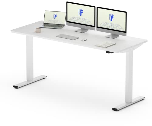FLEXISPOT Höhenverstellbarer Schreibtisch 160×80cm, mit Haken und 25mm EINTEILIGER Tischplatte, ergonomischer Schreibtisch mit LED-Höhenanzeige und Memory-Funktion (Weiß, Weiß)