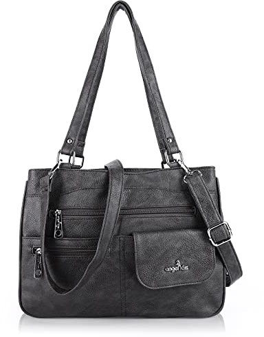 Angel Kiss Große Damen Handtasche PU Leder Schultertasche Umhängetasche Crossbody Reisetasche, Bestes Geschenk für Frauen (Dunkel Grau)