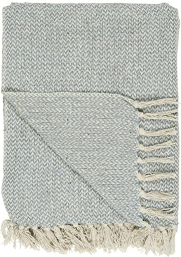 IB Laursen Kuscheldecke Tagesdecke Plaid Creme/hellblau Zickzackmuster 160 cm x 130 cm, 100% Baumwolle