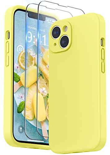 SURPHY Silikon Hülle Kompatibel mit iPhone 14 Hülle Silikon mit Displayschutzfolie, iPhone 14 Case Silikon mit Kameraschutz, Handyhülle iPhone 14 Schutzhülle 6,1 Zoll 2022 (Gelb)