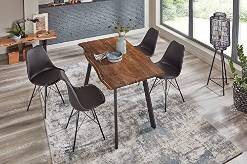 SAM 5tlg. Essgruppe Laxmi 160 x 85 cm, Akazienholz massiv, nussbaumfarben, Baumkantentisch mit Vier Metallbeinen in Schwarz + 4X Schalenstuhl Lerche in Schwarz