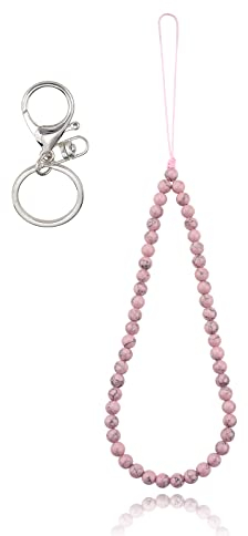 BEEFLYING Correas de muñeca para cordón de teléfono Encantos de teléfono de piedras preciosas de turquesa sintética rosa Cuerda de cordón antipérdida para accesorios colgantes de teléfono con llavero