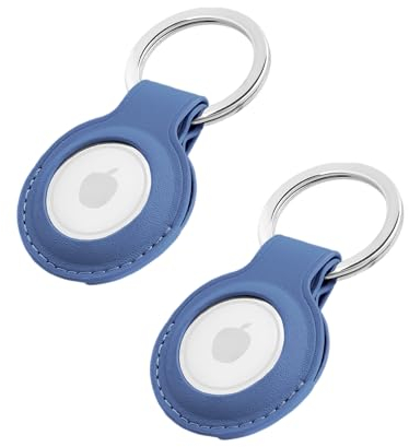 Premium Lederhülle für Apple AirTag - Vegan Leder Case mit Robusten Edelstahl Schlüsselring - Tragbare Schutzhüllen und Zubehör für AirTag Tracker - Blau 2er - il Grado