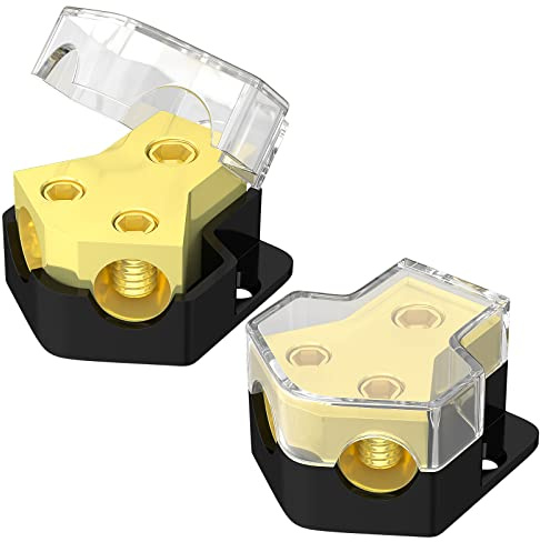 RVBOATPAT 12V Power Distribution Block Car Audio Splitter 2 Way 0/2/4 Gauge in 4/6/8 Gauge Out Ground Distribution Block Amp for Automotive Car Boat