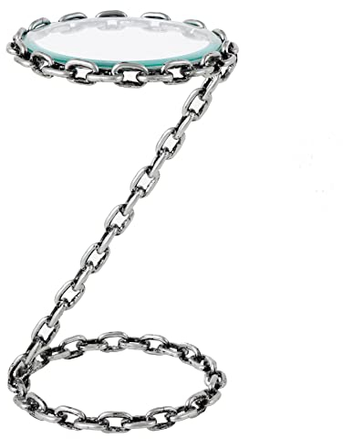 riess-ambiente.de Design Beistelltisch Chains 33cm Silber Handmade Metall rund Glasplatte Kettengestell