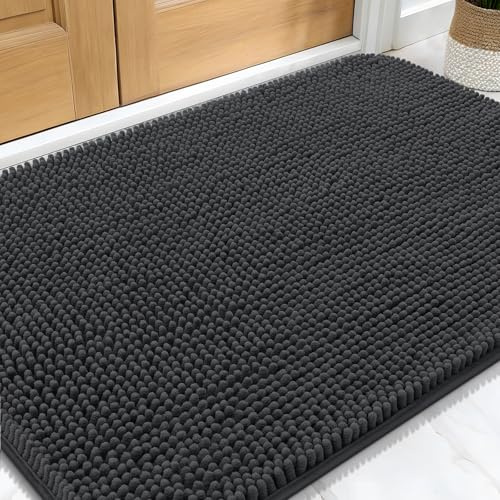 OLANLY Dog Door Mat for Muddy Paws, Absorbs Moisture and Dirt, Absorbent Non-Slip Washable Mat, Quick Dry Microfiber, Mud Mat for Dogs, Entry Indoor Door Mat for Inside Floor(30x20 Inches, Dark Grey)