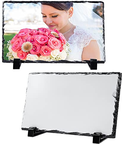 Daomong Sublimation Blank Slate Rock Stone Photo Frame 2 Pieces DIY Heat Transfer Picture Frame with Display Holder Personalized Custom Decoration Photo Frame for Heat Press Machine,7.9 x 11.8 Inch