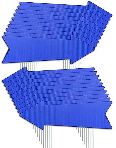Lot de 20 panneaux de flèche bleue avec piquets 40,6 x 12,7 cm, panneaux de cour directionnels pour mariage, fête d'anniversaire
