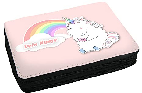 Eurofoto Schulmäppchen mit Namen und Motiv mit Pastel Einhorn | Federmappe personalisiert inkl. Stifte, Lineal, Radierer, Spitzer