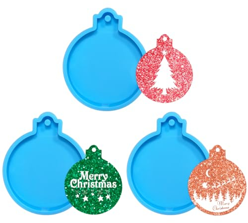 UTEFIF 3PCS Silikonformen für Weihnachten, Weihnachten Resin,Silikonform Epoxidharz Formen Silikon,DIY Gießform Harz Silikonformen für Weihnachtskugeln Weihnachtsbaum Deko