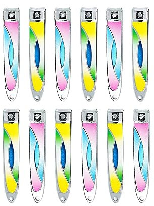 RIMEI Nail Clippers Bulk,12Pcs Gradient Nail Clippers Set,Carbon Steel Fingernails&Toenail Cutters,Sturdy Sharp Mens Grooming Tools with Fold Out File (Box packed-12Pcs)