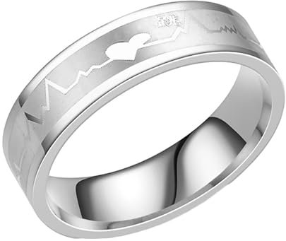 Epinki Ehering Mann 6MM, Herzschlag Partnerring, Edelstahl Ringe Silber Mann, Größe 60 (19.1)
