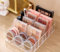 katmerio Schminktisch Organizer, Lidschatten Organizer, 7 Fächer Make up Paletten Organizer für Lidschatten-Palette Lippenstift-Kompakt-Rouge-Regal (Transparent)