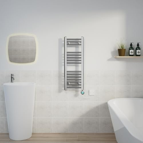 WarmeHaus Prefilled Electric Thermostatic Heated Towel Rail Bathroom Ladder Radiator Straight with 400W LCD Display Timer Electric Heating Element Chrome 800x300mm