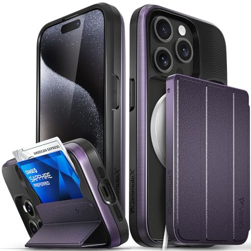 VENA vCommuteX for iPhone 15 Pro Max Wallet Case (MagSafe Compatible), [Military Grade Drop Protection] Detachable Leather Cover Slot Card Holder with Kickstand - Purple